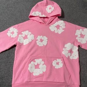 Pink Hoodie with White Floral Patterns